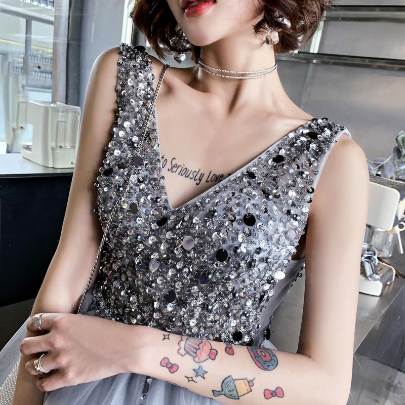 V Neck A Line Beaded Homecoming Dresses, Short Tulle Prom Dress INN59