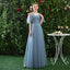 A Line V Neck CHiffon Blue Cheap Prom Dress, Long Bridesmaid Dresses INQ81