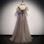 A Line High Neck Tulle Short Sleeves Prom Dress Long Evening Party Dresses INQ73