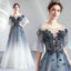 Ombre A Line Half Sleeves Tulle Round Neck Prom Dress Evening Dresses INQ75