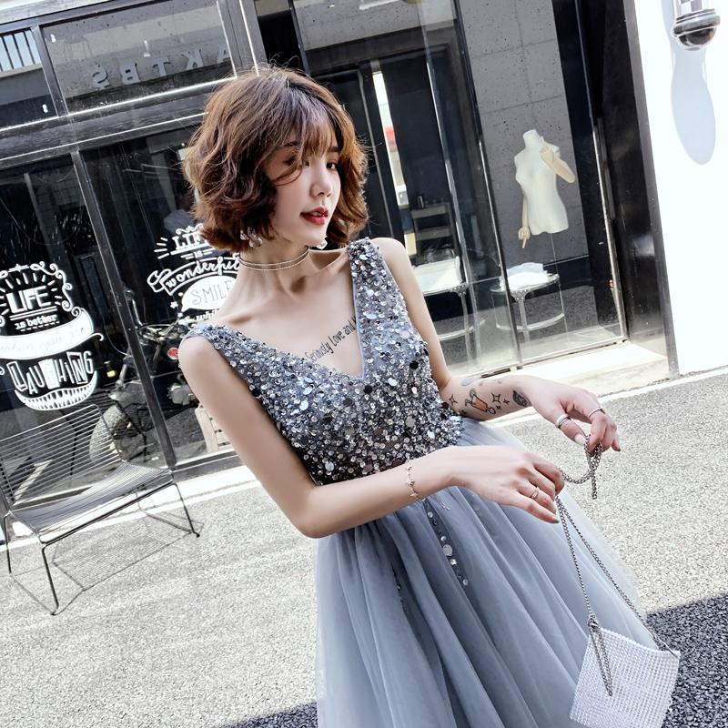 V Neck A Line Beaded Homecoming Dresses, Short Tulle Prom Dress INN59