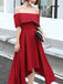 High Low Tea Length Prom Dress, Off Shoulder Graduation Dresses, Burgundy Homecoming Dresses INHD12