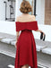 High Low Tea Length Prom Dress, Off Shoulder Graduation Dresses, Burgundy Homecoming Dresses INHD12
