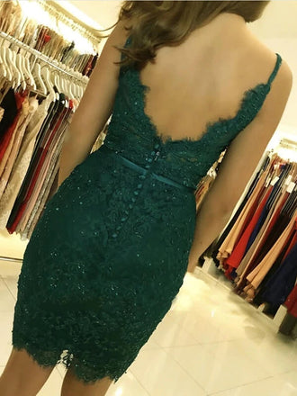 Dark Green Lace Short Prom Homecoming Dress, Formal Graduation Evening Dresses INHD15