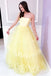 A Line Tulle Yellow Lace Appliques Long Prom Dresses, Formal Evening Dresses IN1822