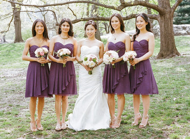 Simple Sweetheart Chiffon Purple Short Pleats Bridesmaid Dress ING66
