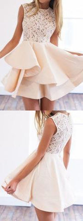 A Line Lace Panel Sleeveless Layered Homecoming Dress,Short Cute Prom Dresses IN285