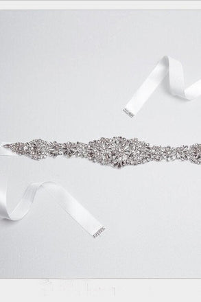 Rhinestone Bridal Belt Pearl Long Ribbon Wedding Sash BS2