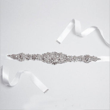 Rhinestone Bridal Belt Pearl Long Ribbon Wedding Sash BS2