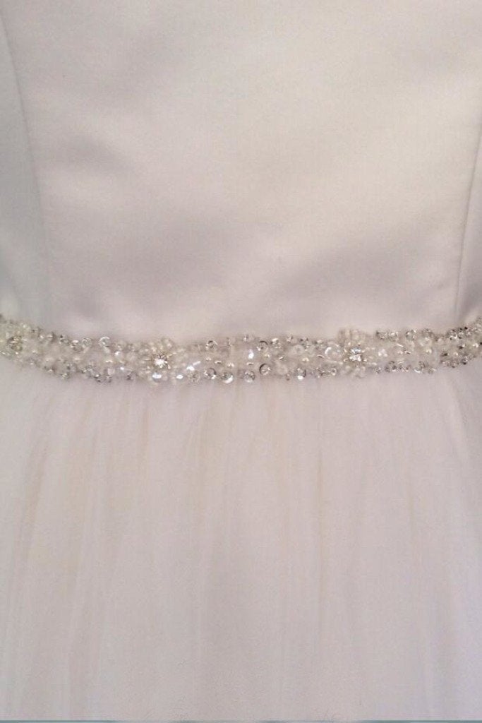 Skinny Beaded Bridal Belt Thin Ribbon Crystal Sash Narrow Rhinestone Trim BS6