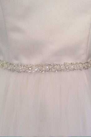 Skinny Beaded Bridal Belt Thin Ribbon Crystal Sash Narrow Rhinestone Trim BS6