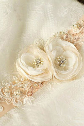Flower Peach Nude Blush Bridal Sash Rhinestones Floral Rustic Belt BS12