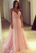 A Line Spaghetti Straps Pink Tulle Long Prom Dress INE87