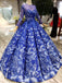 Royal Blue Long Sleeves Lace Prom Dresses,Ball Gown Quinceanera Dresses INK6