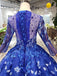 Royal Blue Long Sleeves Lace Prom Dresses,Ball Gown Quinceanera Dresses INK6