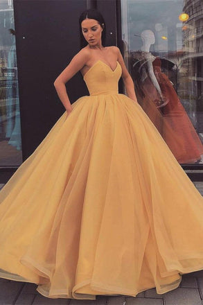 Sweetheart Yellow Long Modest Prom Gown, Long A-line Fashion Prom Dress INP79