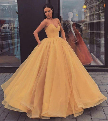 Sweetheart Yellow Long Modest Prom Gown, Long A-line Fashion Prom Dress INP79
