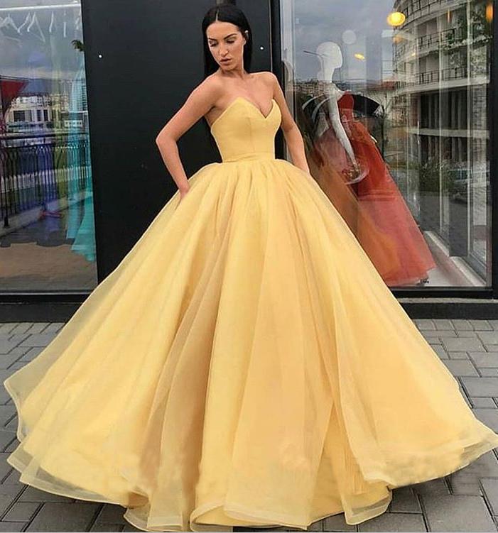 Sweetheart Yellow Long Modest Prom Gown, Long A-line Fashion Prom Dress INP79