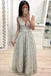 A Line V Neck Lace Prom Dresses, Cheap Long Evening Dress INK20
