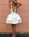 Cute A-Line Lace Up Back White Satin Short Homecoming Dress,Graduation Dresses IN517