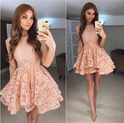 Princess A-Line Round Neck Lace Short Homecoming Dress,Prom Dresses IN331