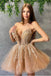 Tulle Sexy V Neck Lace Appliques A Line Short Homecoming Dress IN1847