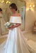 Simple Satin A Line Off the Shoulder Cheap Bridal Gown, Ivory Wedding Dresses INC73