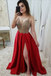 Spaghetti Straps A Line Split Prom Dress, Pink Beaded Evening Dresses INJ47