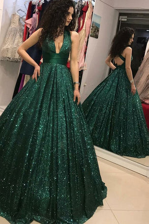 Shinny Green Sequined Ball Gown Cheap Prom Dress, Quinceanera Dresses INH73