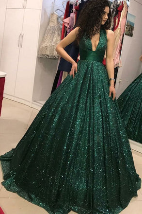 Shinny Green Sequined Ball Gown Cheap Prom Dress, Quinceanera Dresses INH73