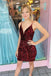 Sparkly Burgundy Sequins V Neck Tight Short Prom Homecoming Dress INHD34