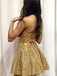 Shiny Strapless Open Back Golden Short Prom Homecoming Dress, Formal Graduation Evening Dresses INHD17