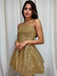 Shiny Strapless Open Back Golden Short Prom Homecoming Dress, Formal Graduation Evening Dresses INHD17