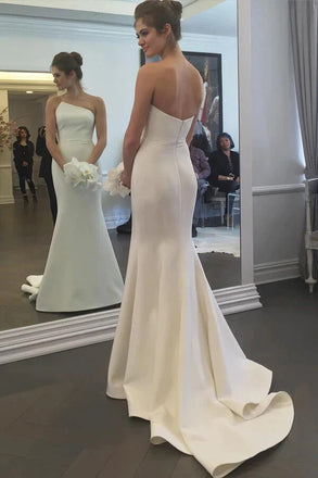 Simple Mermaid Ivory Strapless Wedding Dresses With Train, Wedding Gown IN1808