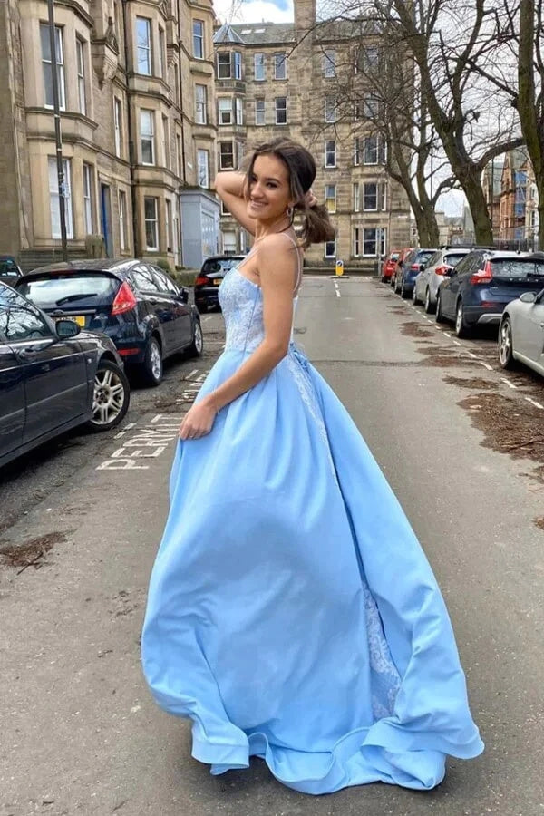 Light blue silk deals prom dress