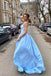 Sky Blue Satin A-line Sweetheart Lace Appliques Prom Dresses, Long Formal Evening Gown INP216
