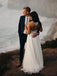 Spaghetti Strap Beaded Ivory Chiffon V Neck Long Cheap Wedding Dresses INH70