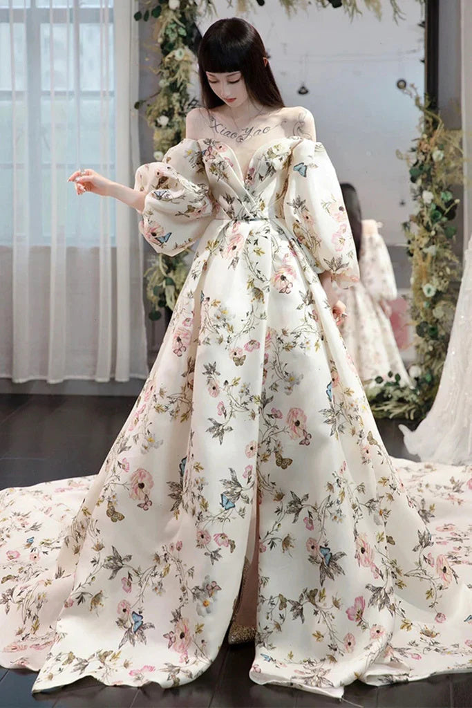 Long sleeve floral sales formal dress
