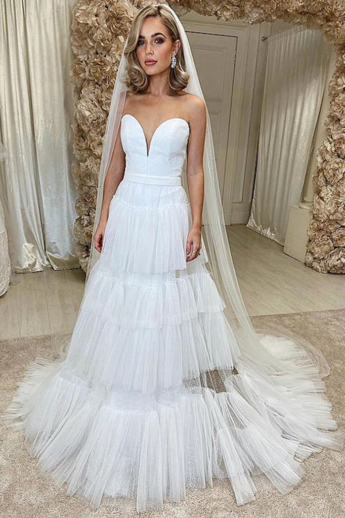 Sweetheart Neck Layers Tulle Wedding Dresses, A Line Bridal Gowns IN1951