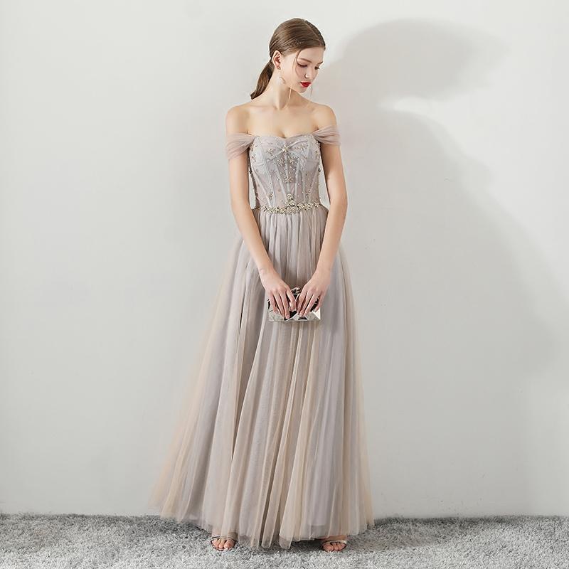 A Line Tulle Long Straps Lace Up Back Beaded Prom Dresses,Evening Dress ING73
