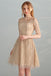 Gold Sequins A Line Short Tulle Half Sleeves Homecoming Dresses INC98