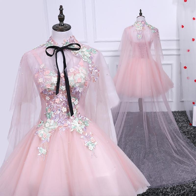 Pink A Line Tulle Spaghetti Straps Homecoming Dresses With Appliques INN54