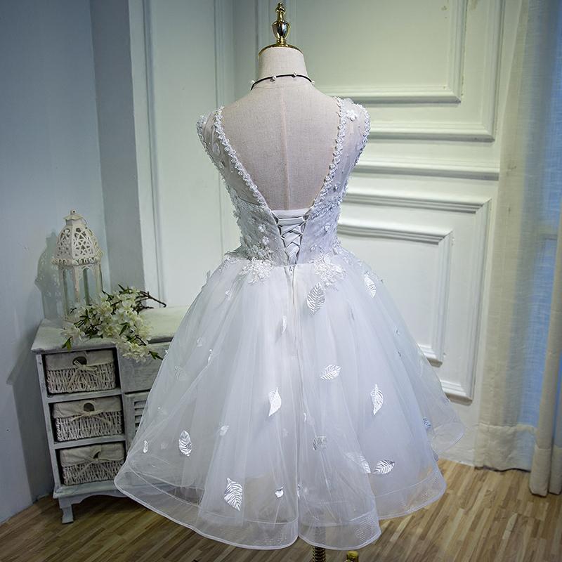 A Line Lace Appliques Homecoming Dresses, Short Sleeveless Prom Dress INN67