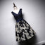 A Line Navy Blue V Neck Homecoming Dresses, Short Bow-knot Prom Dress INN66