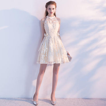 Cute A Line Lace Short High Neck Homecoming Dresses,Sweet 16 Dress INC60