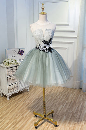 A Line Tulle Flowers Short Homecoming Dresses, Cheap Party Dress INN51