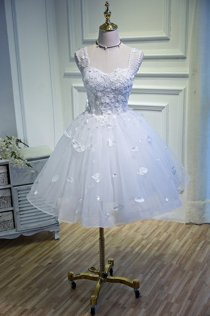 A Line Lace Appliques Homecoming Dresses, Short Sleeveless Prom Dress INN67