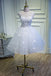 A Line Lace Appliques Homecoming Dresses, Short Sleeveless Prom Dress INN67