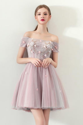 A Line Off the Shoulder Tulle Homecoming Dresses,Short Prom Dress INC61