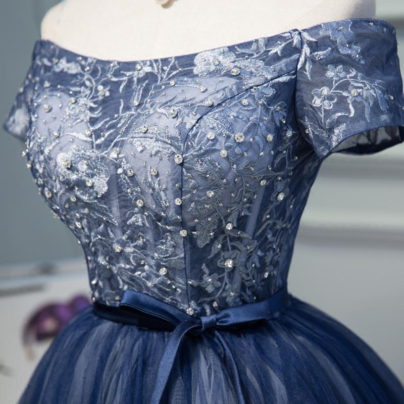 A Line Off the Shoulder Navy Blue Short Homecoming Dress INN44